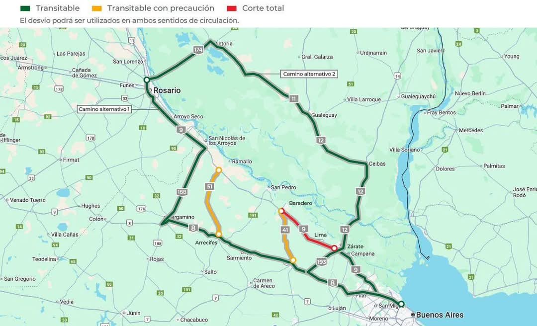Continúa el corte total en la Ruta 9 entre Zárate y Baradero - Canalweb ...